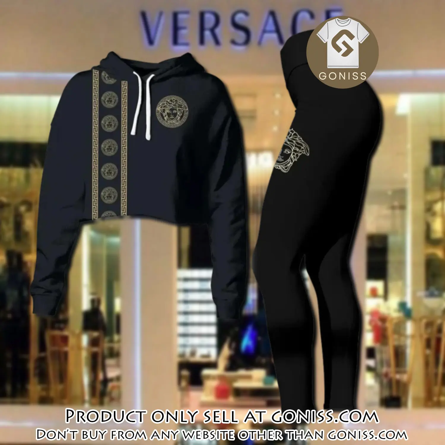 Versace medusa black luxury brand clothes leggings and crop top set for women gn0113994